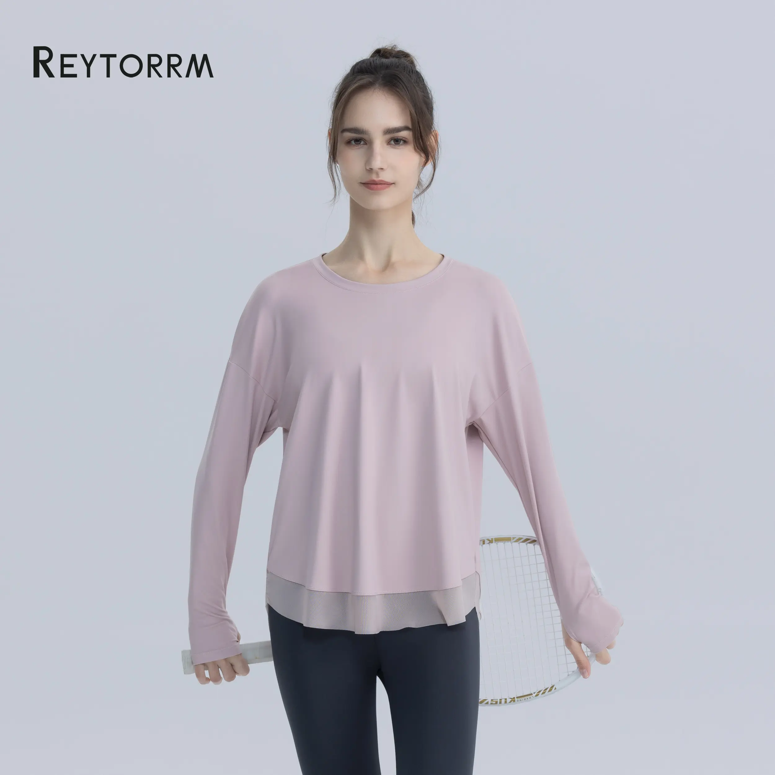 Reytorrm Baju Olahraga Wanita Lengan Panjang Hijab Sport Kaos Long Sleeve T-Shirt Yoga oversize（CX011)