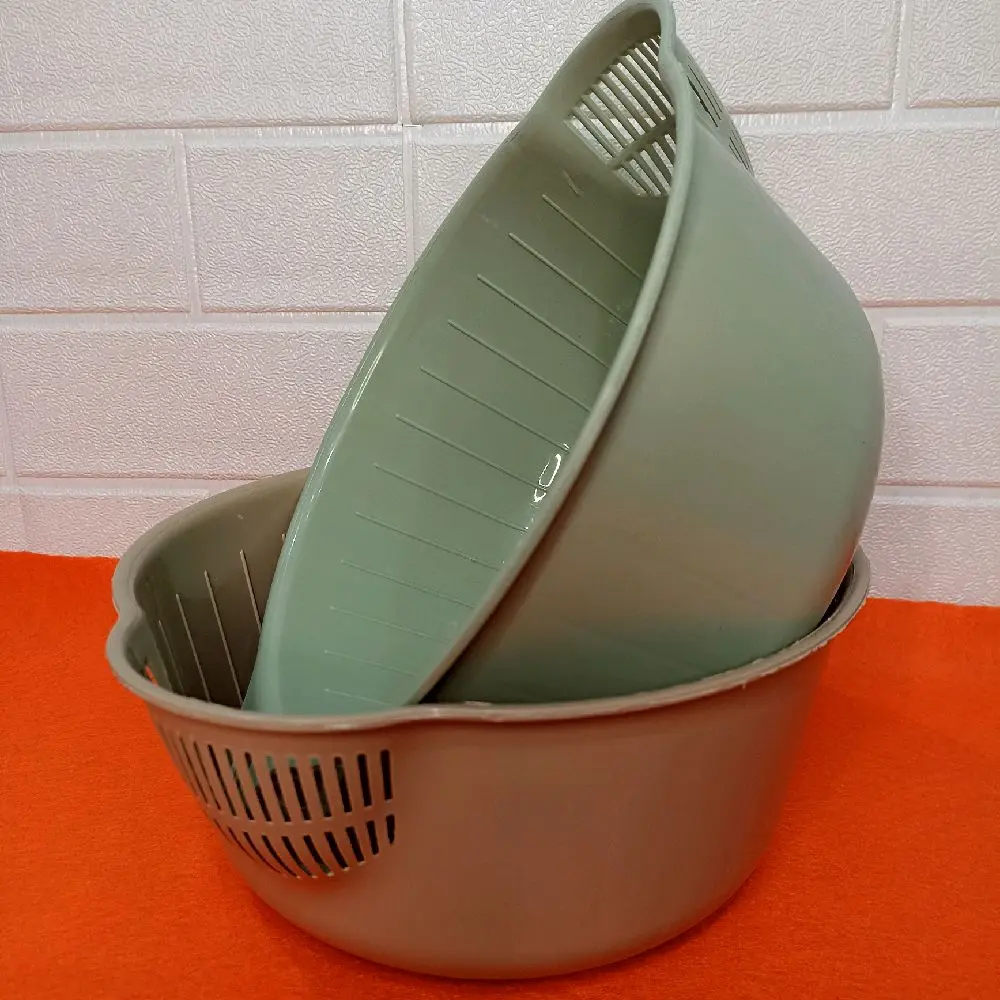 (2pcs)Wadah Saringan Baskom Alat Cuci Beras Sayur Serbaguna Plastik - Kitchenware Sayuran Buah