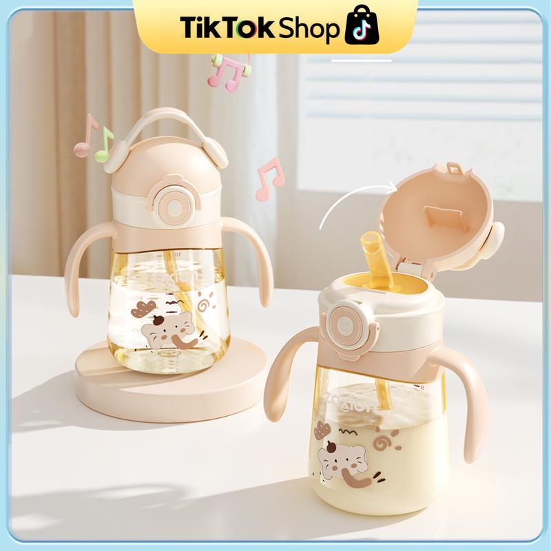 PPSU Bình tập uống nước cho bé, dung tích lớn 330ml, Thiết kế nắp lật, Bình tập hút nước bé 6 tháng,Thích hợp cho bé đi học