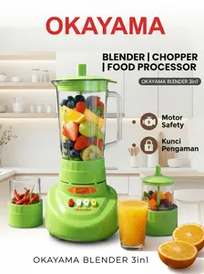 Okayama Blender Plastik 3 in 1 OK-355 Multifungsi BPA-free Ringan & Praktis untuk Jus Smoothies & Bumbu Dapur