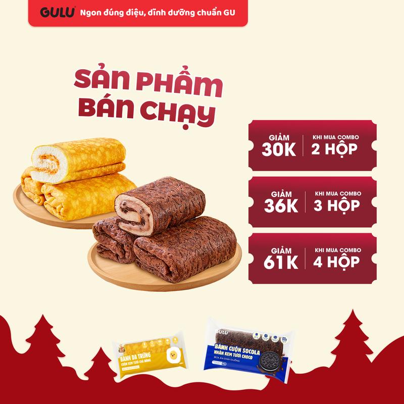   DEAL TẾT  Combo 2 Hộp Bánh Cuộn Socola Nhân Kem Tươi Và Bánh Cuộn Dinh Dưỡng Gulu Foods 