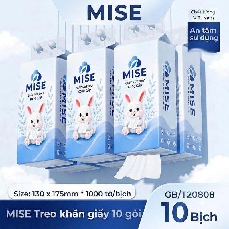 [DEAL XẢ KHO - THÙNG 10 BỊCH], Khăn Giấy Rút Đáy MISE, Giấy Treo Tường Mise, 5 Lớp Mềm Mịn, Không bụi giấy, Tặng Kèm 3 Móc Treo, Làm Từ Bột Gỗ Tự Nhiên An Toàn #Mise #giayrut
