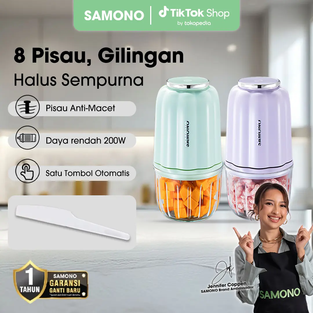 (FLASH 9.9) SAMONO Food Chopper Multifungsi 200 Watt Kapasitas 300ml [SW-C150S] Pisau Portable Stainless Penggiling