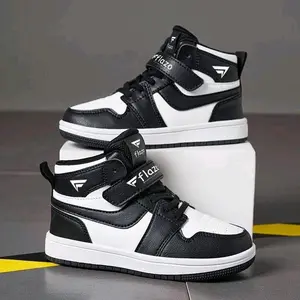FLAZO Sepatu Anak Anak kids laki-laki Premium Sepatu Sekolah HItam Putih Boot Size 31,32,33,34,35,36,37,38,39,40 Fashion