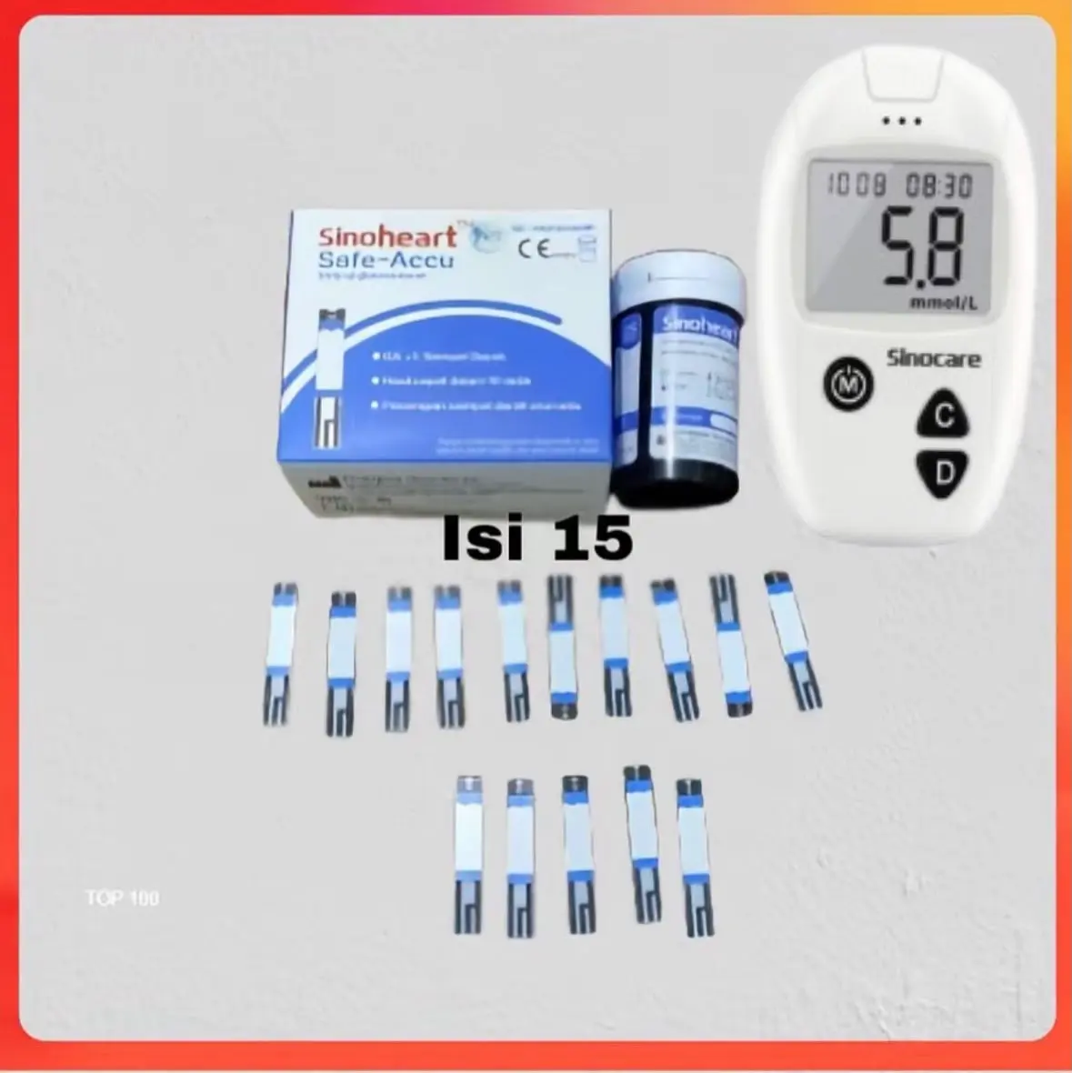 Sinocare Strip Cek Gula Darah Safe-Accu Isi 15 Test Uji Glucose Glukosa SINOHEART Refill