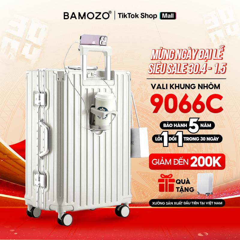 [GIÁ GIẢM SÂU 15/4] Vali Việt Bamozo Khung Nhôm 9066 Size 20/24 Nhựa PC Nguyên Khối 4 Bánh Xoay 360 Độ Đổi Được Mật Khẩu Bọc Kim Loại 4 Góc