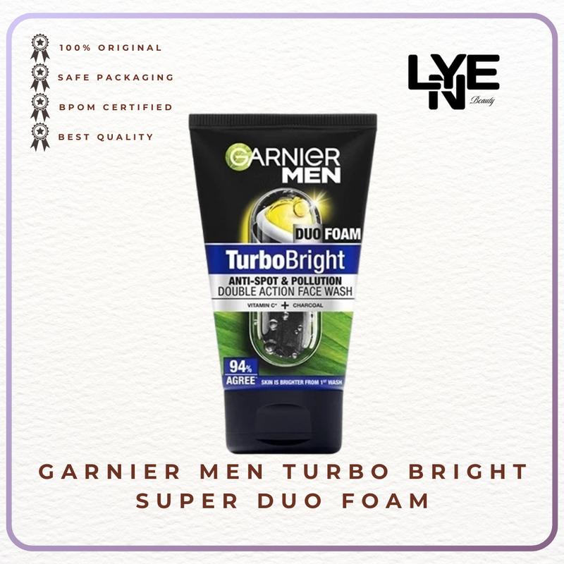 Garnier Men Turbo Bright Super Duo Foam 100ml / 50ml Skin Care Sabun Cuci Muka Pria Mengangkat Kotoran dan Mencerahkan 0