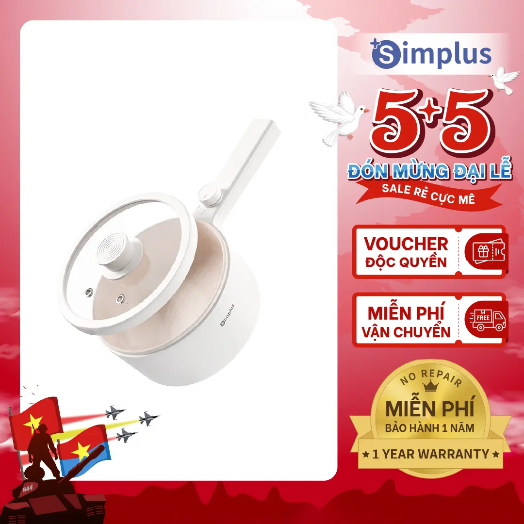SimplusVN Nồi Lẩu Điện Đa Năng Simplus Dung Tích 1.5L, Nồi Điện Không Xửng Chống Dính DZGH002 Bảo Hành 1 Năm Chỉ Đổi Không Sửa
