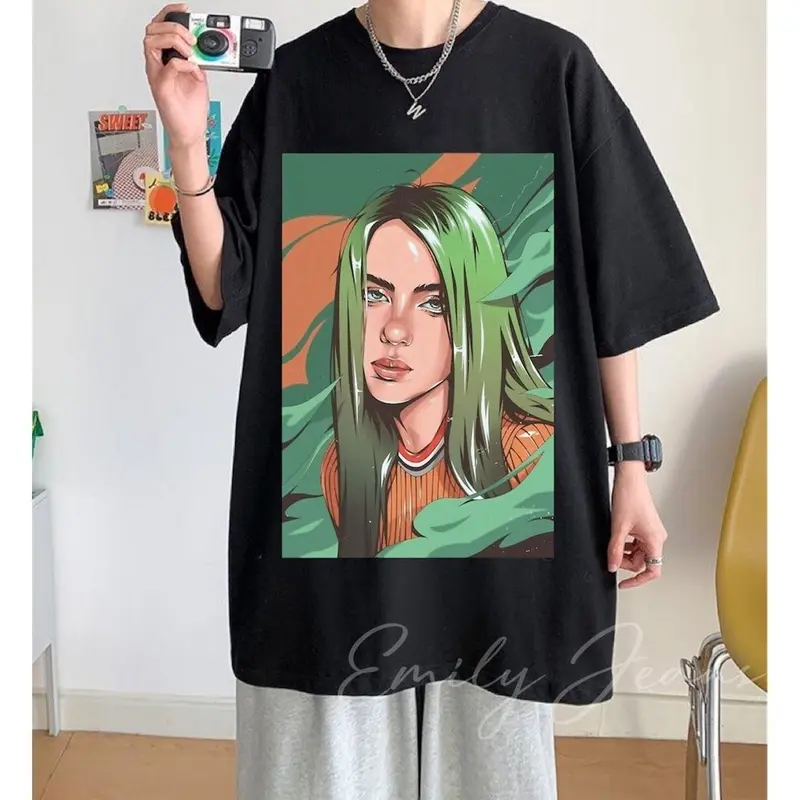 EMILY BILLIE EILISH Black Loose T-shirt Tops for Men & Women Kaos/Shirt Unisex. 7