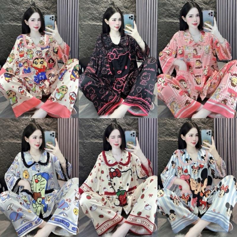 CHỈ BÁN DƯỚI 1m63 FROM ÁO NGẮN SET CÁNH DƠI 40-60Kg và 60-75kg Đồ Bộ Nữ Chất Vải Lụa Mịn Mềm Thoáng Mát Tay Dài Quần Dài In Họa Tiết Hoa Nhiều Màu