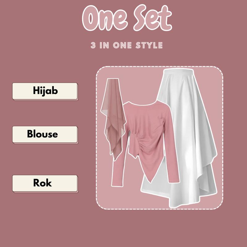 Outfit Lengkap Korean Style Cewe Kue (Blouse knit kerut Hijab Square Rok Monalica Susun) | DSD167 - Dewasa Panjang 2