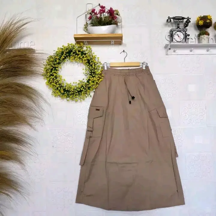 Rok Cargo Panjang Jumbo Korean Style Karet Nyaman Melar 0