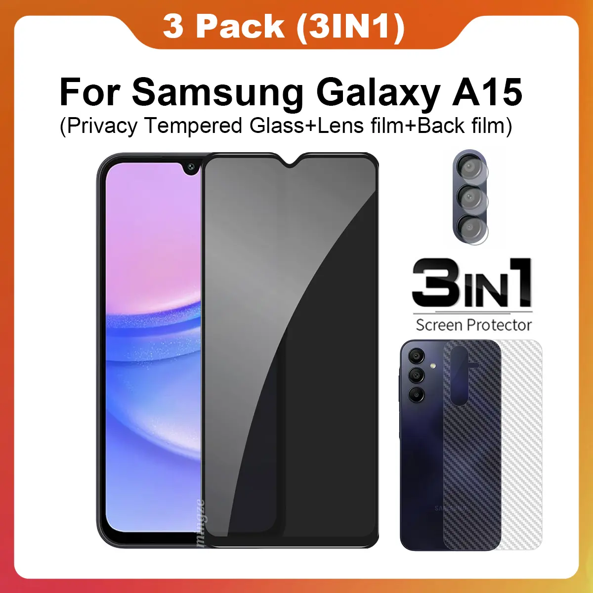 3in1 For samsung Galaxy A15 Anti-Spy Privacy Tempered Glass For samsung Galaxy A16 A25 A35 A55 5G Screen Protector Film+lens film+back film