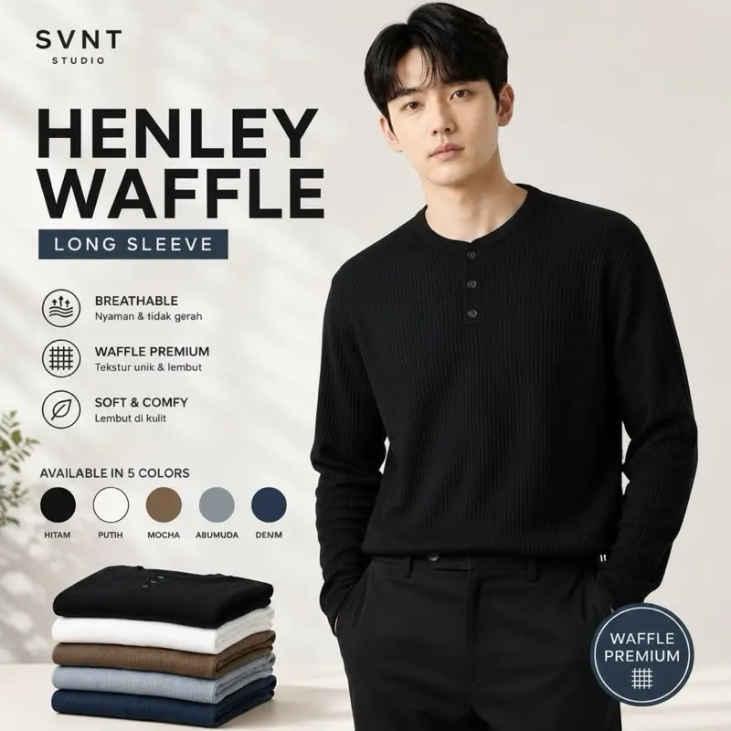 SVNT - kaos hanley pria lengan panjang bahan waffle knit premium lengan panjang basic pria long sleeve