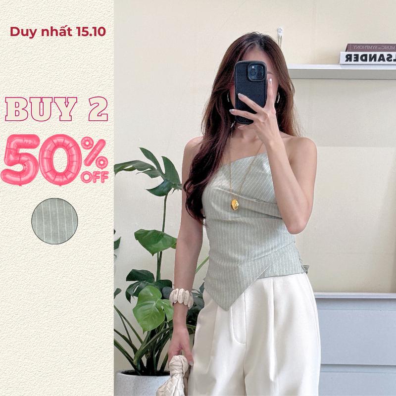 La Boutique - Áo quây nữ kiểu cúp ngực nhún eo ôm body kẻ - A051