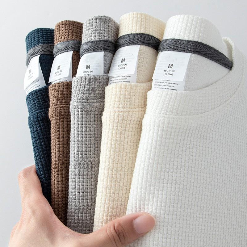 Áo thun ngắn tay waffle unisex mùa hè kiểu dáng thoải mái cổ tròn