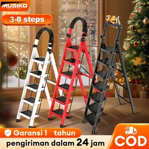 MUSIKO Tangga Lipat Multifungsi dengan 3 - 8 Langkah: 250kg Keamanan, Anti-Slip, Garansi 1 Tahun, COD, Ideal untuk Ibu Rumah Tangga & Tukang Bangunan!