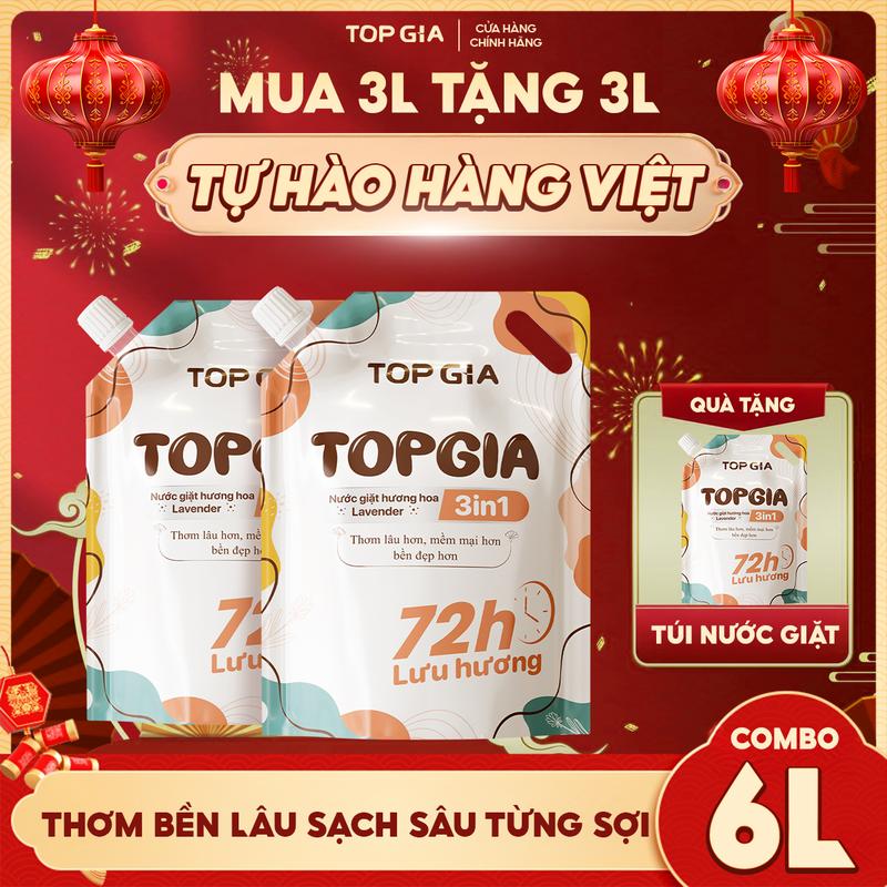   DEAL HỜI CUỐI NĂM   MUA 3L TẶNG 3L  6L nước giặt xả TOPGIA hương Lavender lưu hương thơm lâu dịu nhẹ an toàn cho da làm sạch tốt làm bền màu quần áo phơi đâu cần nắng nmh Thơm bền lâu sạch sâu từng sợi nxl 