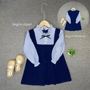 (FILOBEE ) DRESS ANAK PEREMPUAN MOTIF SALUR WARNA NAVY LENGAN PANJANG USIA 1 - 6 TAHUN Manis Cewek Bayi