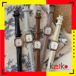 ANKL008 Jam Tangan Quartz Strap PU Analog Casual Gaya Retro Wanita Bulat Watch Korean Fashion 0