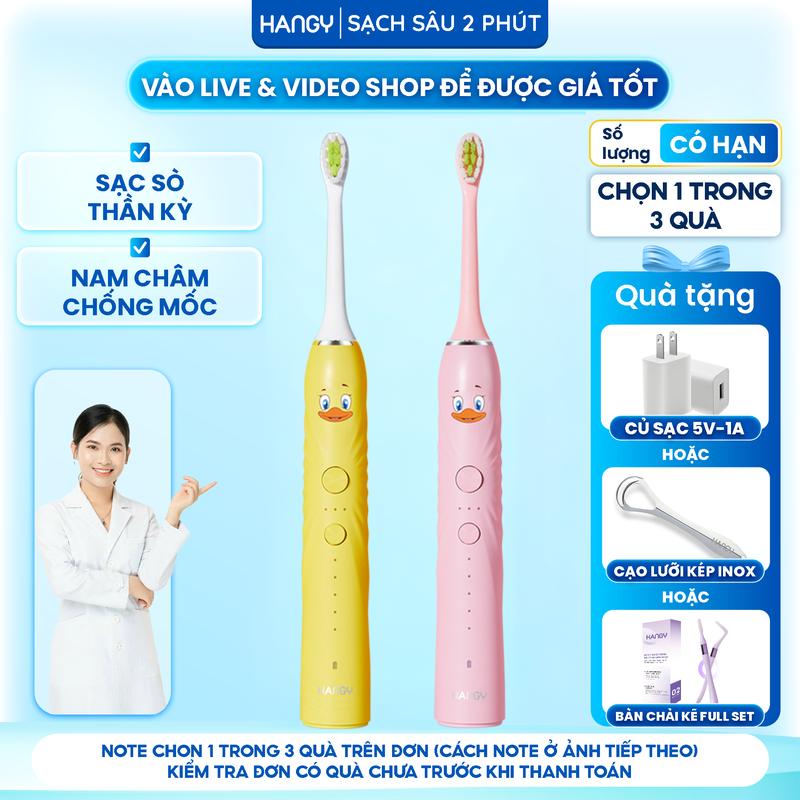  Bàn chải điện trẻ em HANGY dành cho bé từ 3 tuổi - Công nghệ siêu sóng âm an toàn cải thiện sức khỏe răng miệng cho bé 