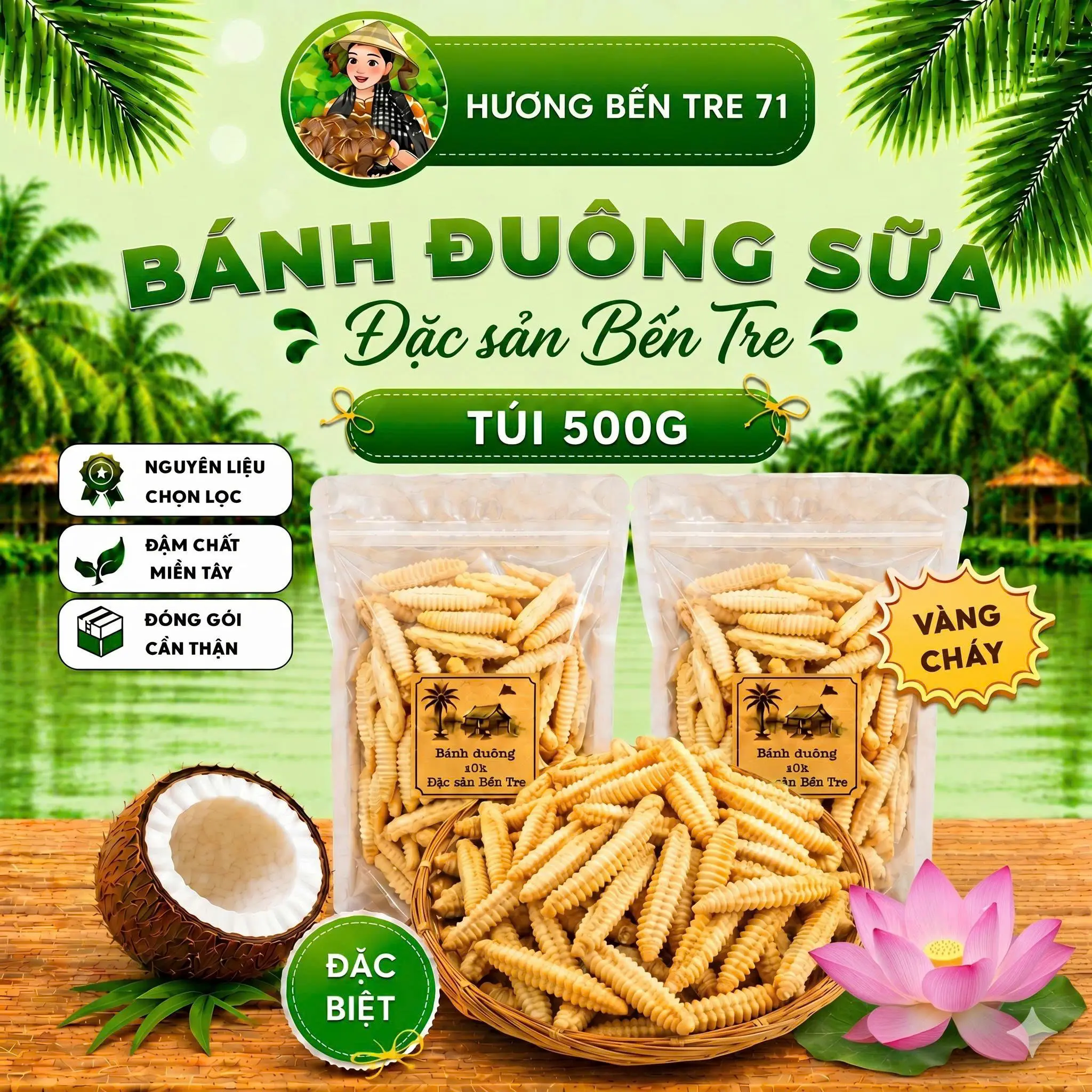 {Loại Vàng Cháy} Bánh Đuông Sữa Cốt Dừa - Bánh Con Sùng