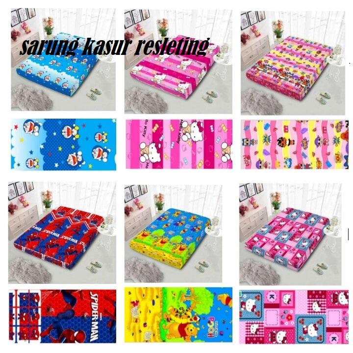 Sarung kasur busa lantai menggunakan resleting motif karakter cowok Kain Katun poliester super sprei 5
