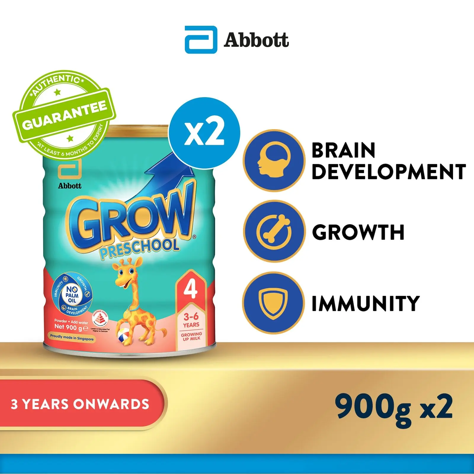 [Bundle of 2] GROW Growing Up Milk for Kids - Preschool Stage 4 (3 years onwards) - 900g