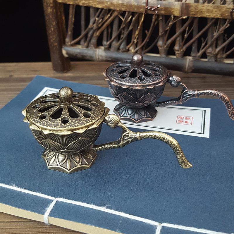 Product Introduction of Pembakar Kemenyan Teratai Pegang Tangan, Reka Bentuk Kreatif, Bahan Loyang Retro, Pemegang Pemegang Cendana, Sesuai untuk Rumah, Meditasi Yoga, Hiasan 16