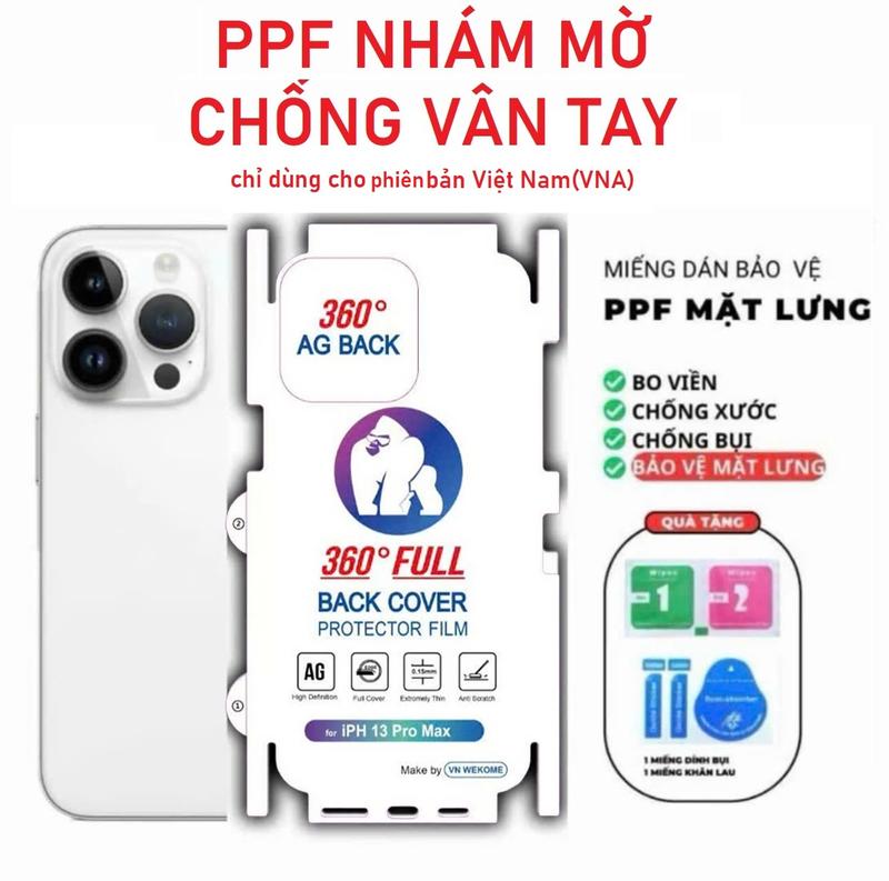 NHÁM CHỐNG VÂN TAY COMBO 3 TẤM TẶNG 1 GẠT DÁN Miếng Dán chống vân tay PPF Full lưng và viền cho iphone 17 16 15 14 13 12 11 pro max