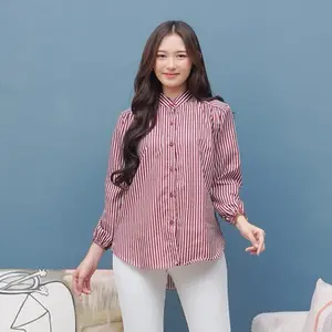 Azura Blouse - Kemeja Wanita Salur Terbaru Korean Look Basic Casual - Baju Atasan Wanita Garis Bahan Katun Lengan Panjang