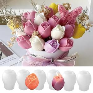 Conjunto de 6 moldes de silicona para velas con forma de tulipán, duraderos, ideales para regalos, proyectos artísticos y decoraciones festivas como Día de la Madre, Navidad y bodas.