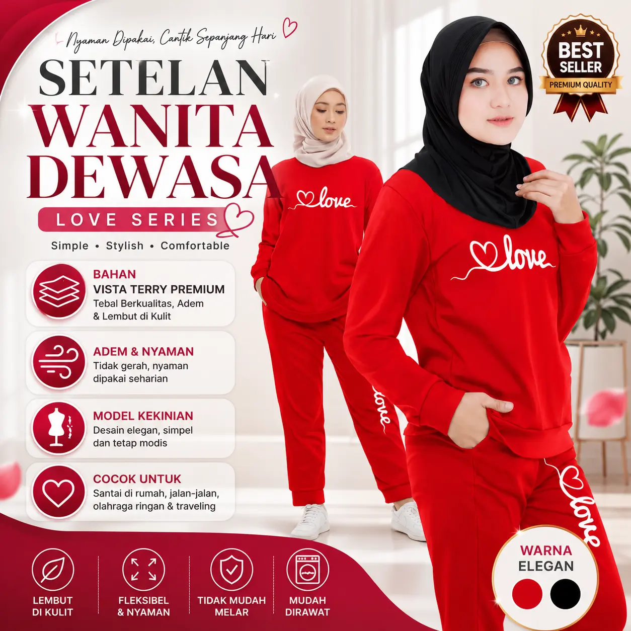 Setelan Olahraga Wanita Dewasa Love Baju Pakaian Setelan Kostum Training Trening Senam Joging Voli