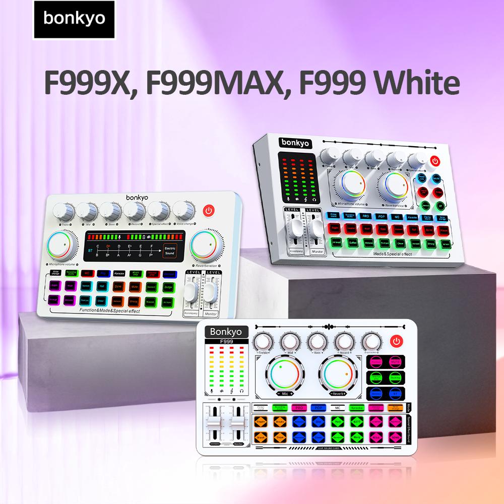 Bonkyo F999MAX/F999X/F999 Sound Card Siaran Langsung Kualitas Terjamin Bahan Logam dengan Chip Hibrida & AI Pengurangan Kebisingan untuk Karaoke dan Siaran Langsung Kartu Laptop