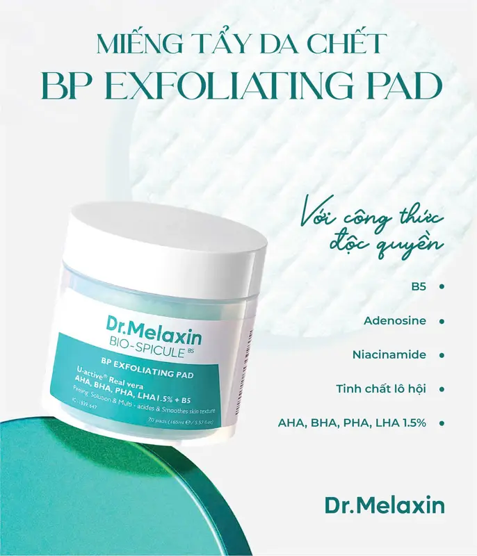 Dr. Melaxin -Toner PAD BP Tẩy tế bào chết, chăm sóc chuyên sâu lỗ chân lông ( 70 miếng ) (tặng nạ BNBG) 3