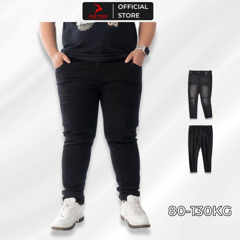 Quần jean big size nam màu đen AKYOO 80-130kg, chất vải jean cotton cao cấp, co giãn, Menswear Pants Có Túi - QJ A7 - QJ XAM RACH
