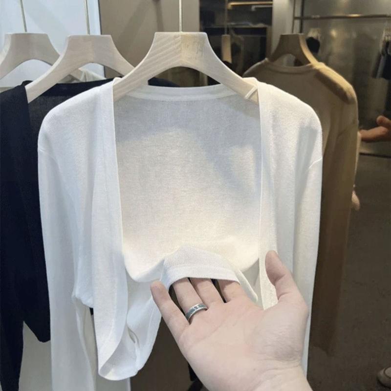 Product Introduction of Áo Cardigan Chống Nắng Dệt Kim Lụa Lạnh Ngắn Màu Trắng Váy Hai Dây Mùa Hè Mỏng Cho Nữ Áo Khoác Vải Tuyn Bên Ngoài Áo Áo Cánh Điều Hòa Không Khí 17