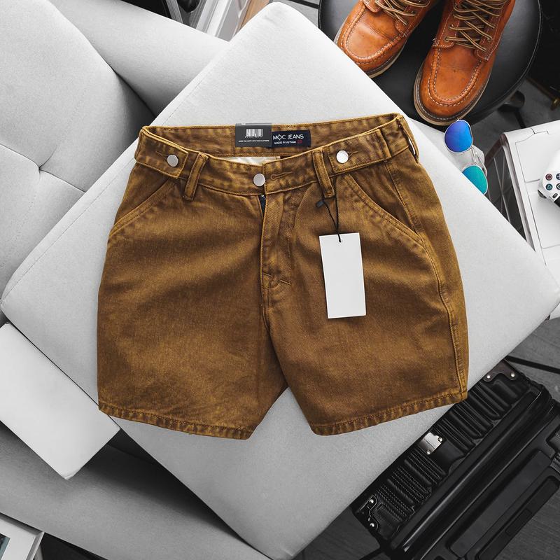 Quần Short Jeans Nam cotton đùi ống rộng màu xanh vàng Vải Cao Cấp – Menswear Pants Có Túi