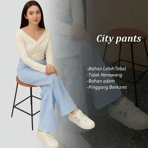 Kulot Stripe City Pants Celana Panjang Wanita Kekinian Kulot Stripe Bangkok Celana Kulot Lospen Resleting Depan
