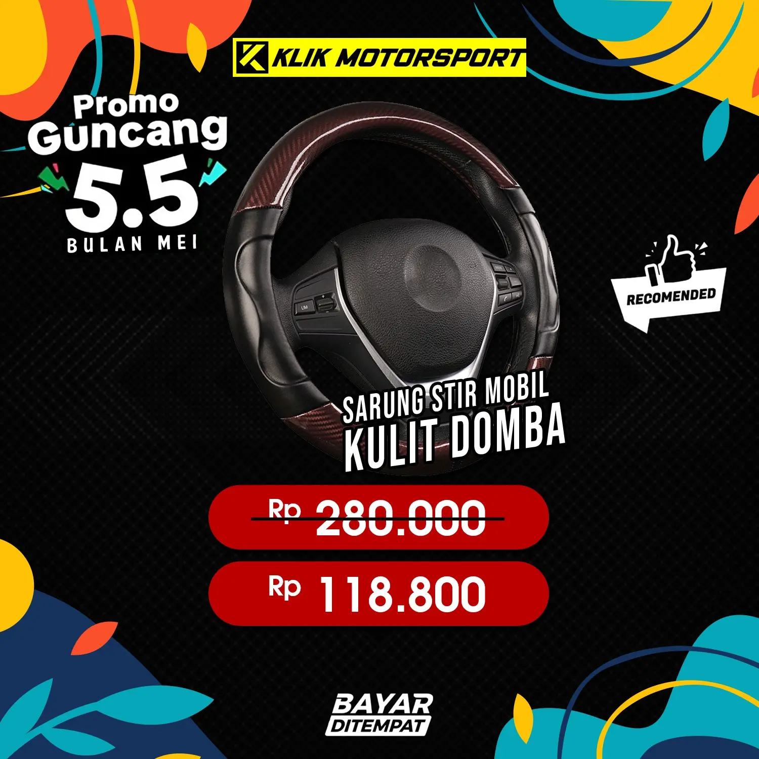 CONFORD Sarung Stir Mobil Kulit Domba Asli / Cover Steering Wheel Genuine Leather Carbon Fiber Premium / Sarung Setir Universal