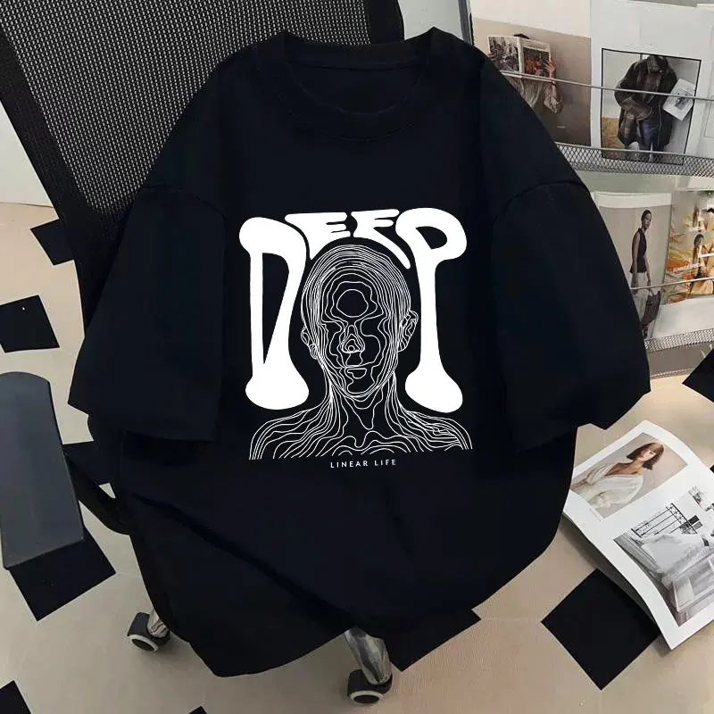 【100% Katun 20s】Daybreak fashion T-shirt Baju Kaos Oversize Cowok Putih Lengan Pendek Dewasa Distro Keren Premium Korean Style Round Neck N0060 Portrait print Pria Oblong Polos Hitam Combed Atasan Simple Fit 0