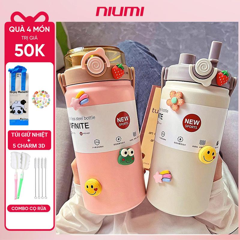 <Tặng Túi Giữ Nhiệt> Bình giữ nhiệt Boss NIUMI inox 316 dung tích 1200ml thiết kế đơn giản màu sắc nhẹ nhàng xinh xắn