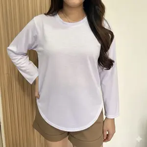Baju Atasan Lengan Panjang Wanita Kerah Bulat Motif Polos Ukuran Besar Big Size Trendy 2025