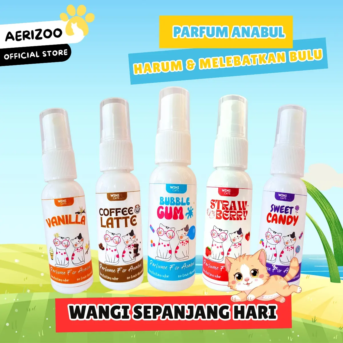 Parfum Bulu Kucing 5 Varian Aroma Sepanjang Hari Premium Pet Perfume Aerizoo