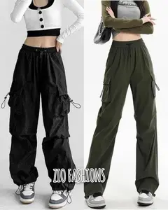 Cargo Pants Wanita Highwaist Loose Korean Style Jumbo - Celana Kargo Wanita Panjang Serut Stretch Kerja Formal