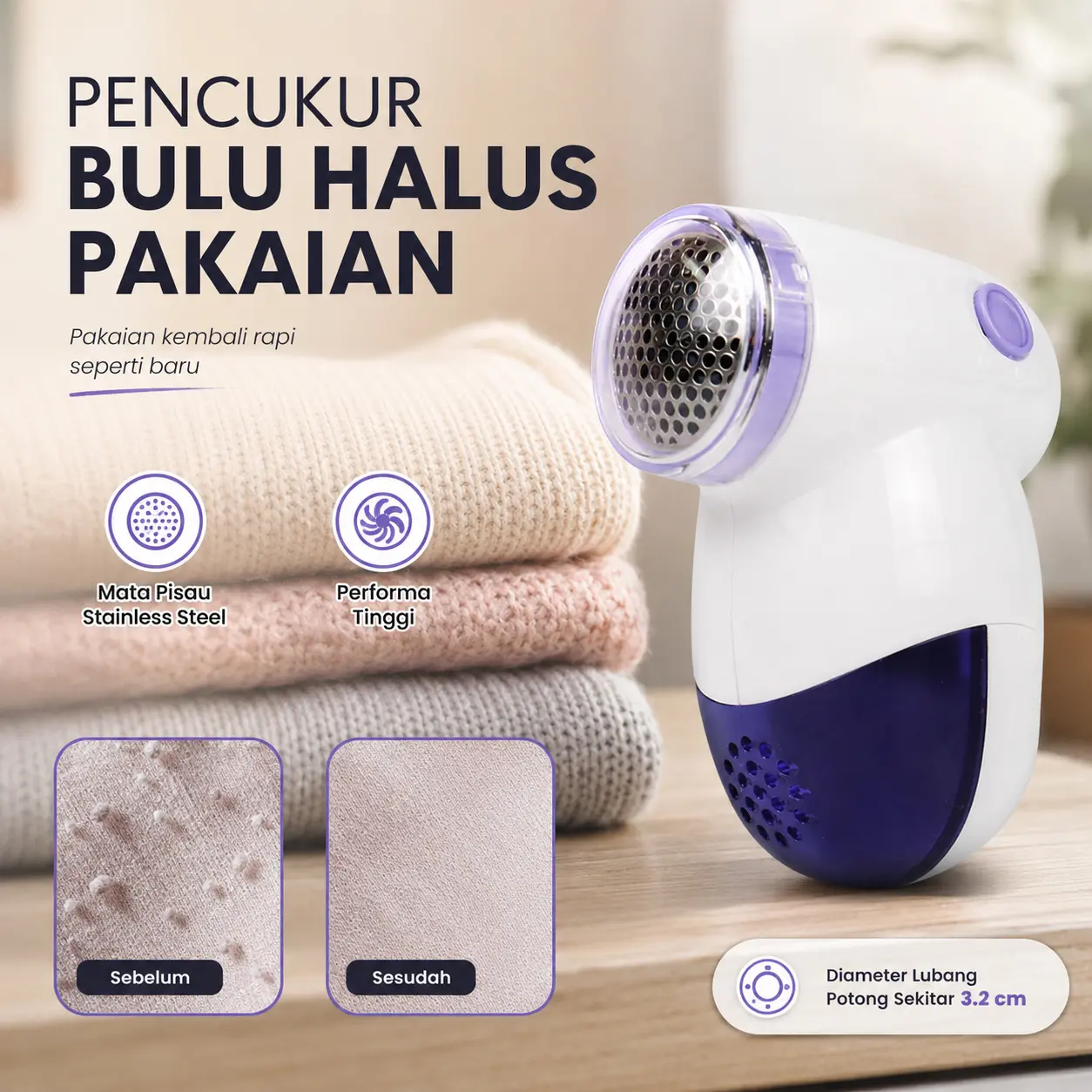 PENCUKUR BULU HALUS PAKAIAN ELEKTRIK LINT REMOVER WOOL FABRIC TRIMMER