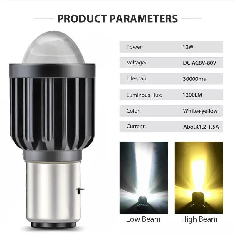 Bóng đèn LED đèn pha xe máy, H6 BA20D H4 PX15D, với thấu kính, chùm sáng Hi Lo hai màu, thích hợp cho xe tay ga, cũng cho đèn sương mù, phụ kiện xe máy 7