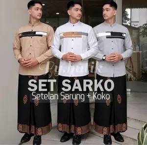 Set Koko SARKO Lengan Panjang Motif Jordan Size M-L-XL-XXL dengan sarung Motif Sarang Tawon - Baju, Muslim