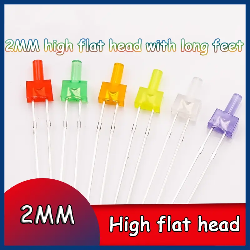 2MM high flat head with color long foot red red green green yellow yellow LED lamp bead highlighting indication straight insert