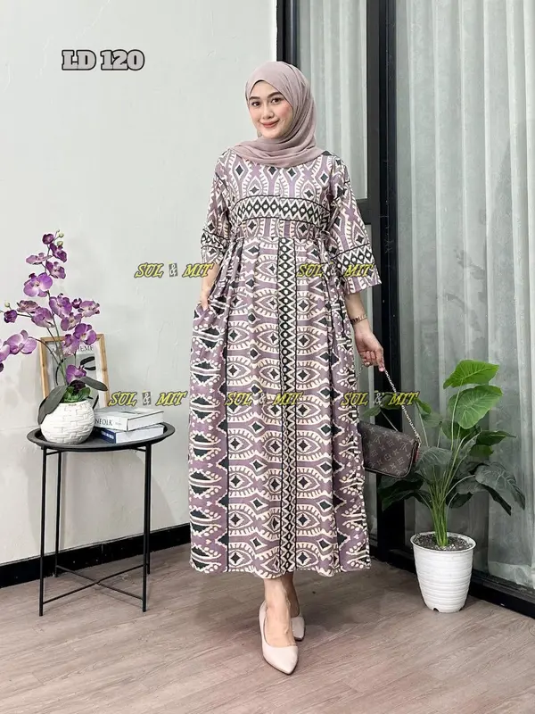 Baju Muslim Wanita Model Chibi Jumbo Busui Friendly dengan Tali Pinggang - Motif Kekinian - Casual Dress Nyaman Panjang Tebal Rayon Gamis Etnik Belah Samping 5